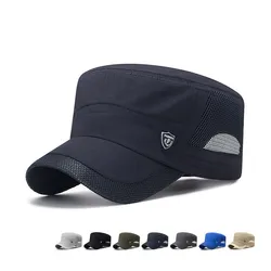 Men's Breathable Flat Top Baseball Cap, Cadet Mesh Hat, Quick Qry Short Bill Hat