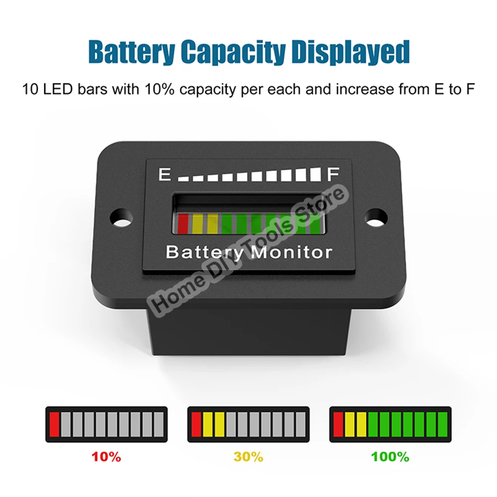 LED Battery Meter 12V 24V 36V 48V 60V 72V Battery Power Monitor Waterproof Lithium Acid Monitor Gauge for Golf Cart RV Boat Car