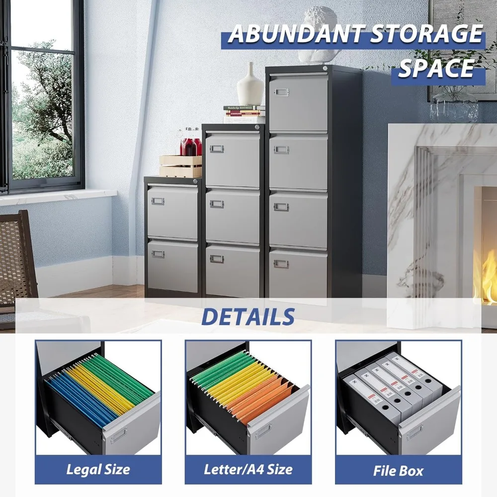 خزانة ملفات معدنية بقفل عمودي للمكتب المنزلي - خزانة تخزين بأربعة أدراج مع أمان