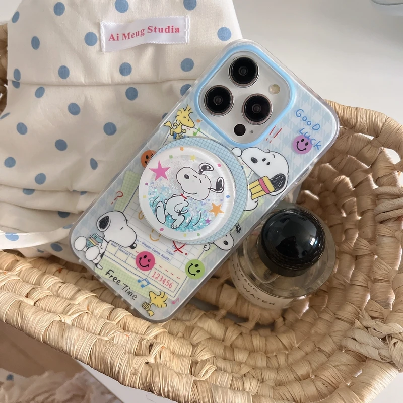 Cute Cartoon Snoopy Charlie Brown Magnetic Holder Magsafe Wireless Charge Phone Case For iPhone 17 16 15 14 13 12 Pro Max Cover view 3