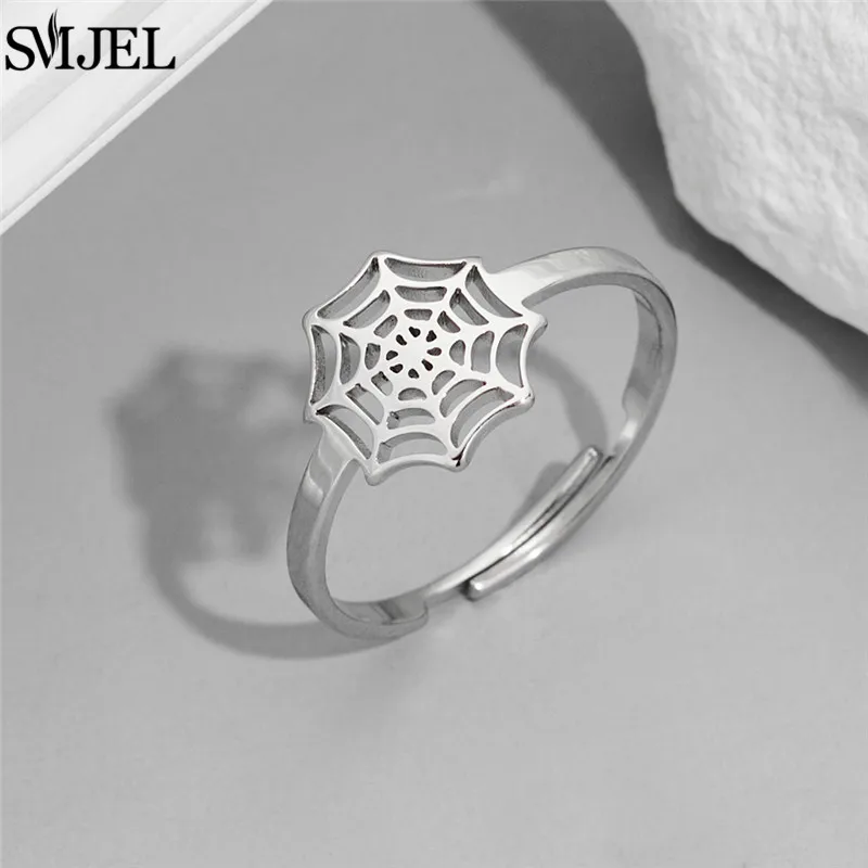 Punk Spider Web Ring for Women Men Creative Stainless Steel Open Adjustable Rings 2024 Couple Jewelry Hallowmas Gift Wholesale