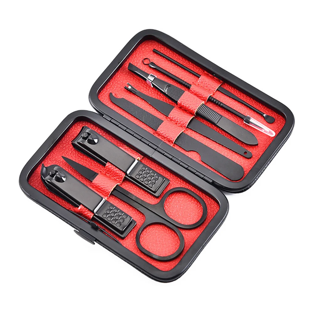 1세트 스테인리스 스틸 손톱깎이 트리머 파일 매니큐어 도구 키트 발톱 손톱 관리용 내구성 있는 그루밍 세트 블랙