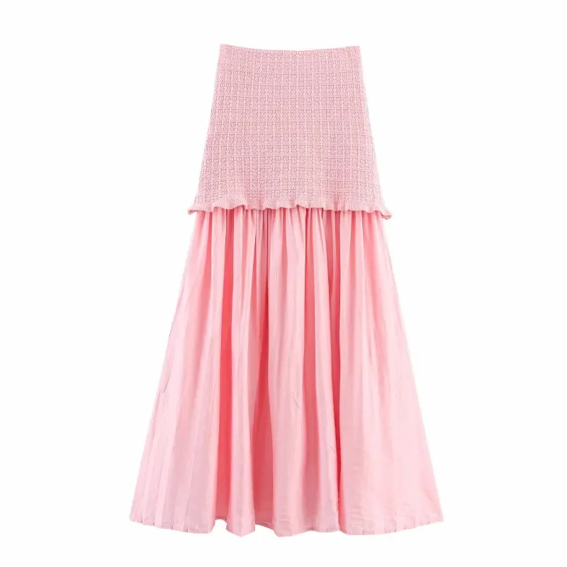 Casual Women Skirt Spring High Waist Female Long Skirts Cloth Chic Fashion Lady A-Line Streetwear Pink Yellow Soft Bottoms