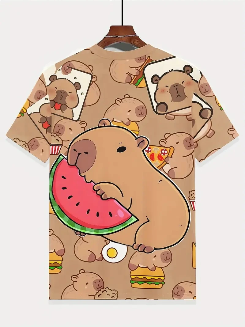 

2025 New Fashion Street Cartoon Tshirt Funny Capybara 3D Print Children Short Sleeve Clothes Boys Girls Tees Tops Birthday Gifts