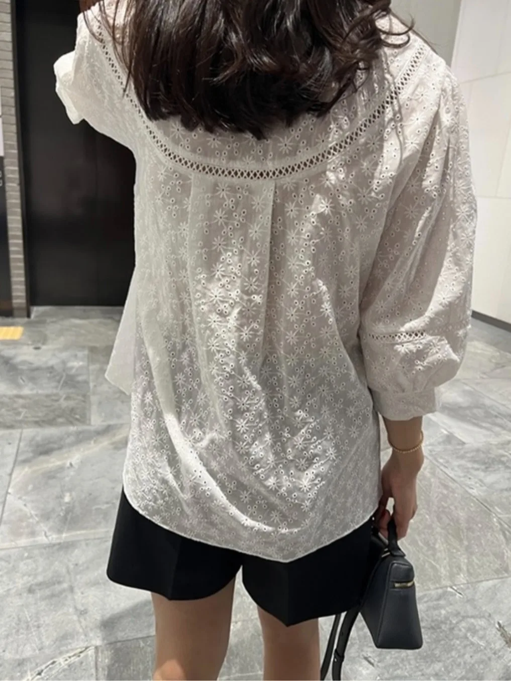 Retro Chic Lungo Sve Gancio in pizzo Design Allentato Casual Ele irt Sweet Sle Lanterna Sve Chiusura con bottoni in puro colore