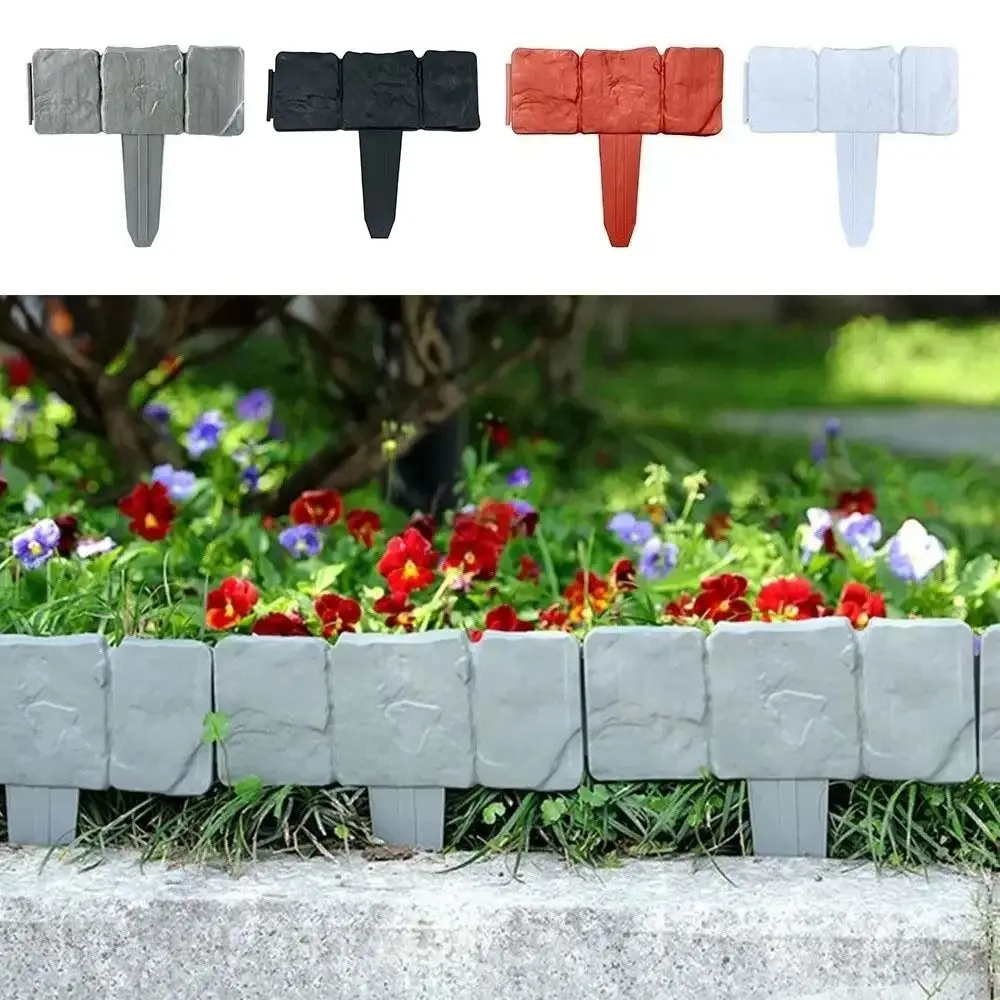10Pcs Anti-corrosion Plastic Garden Fence Moisture-resistant Plastic Corrugated Fence Easy to Use Stone-like Lawn Border Fence