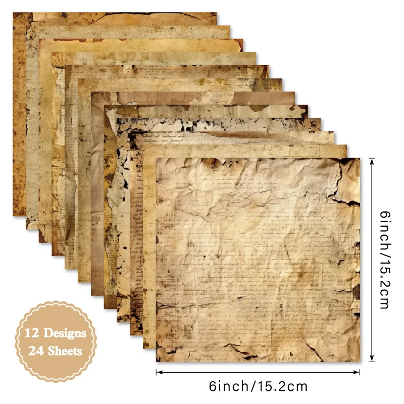Alinacutle Ventage Old Paper Pack 24 Blatt 6' gemustertes Papierblock für Scrapbooking, handgemachtes Kunsthandwerk, Hintergrundpapierblock