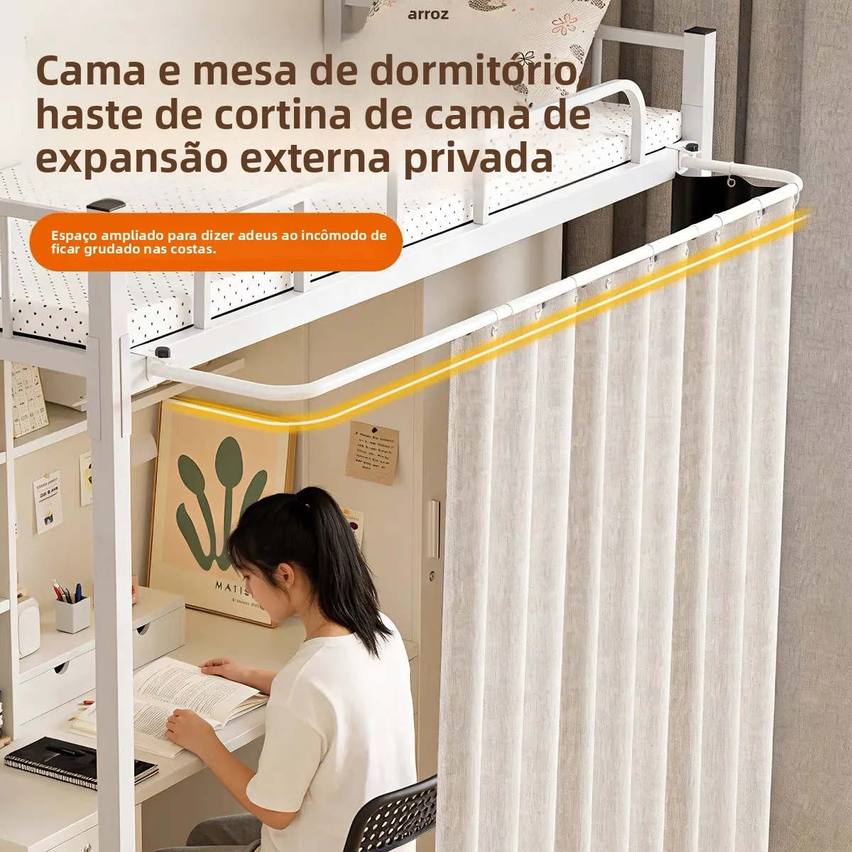 expandable-u-shaped-bed-curtain-rod-dormitory-lower-bed-extension-shade-curtain-frame-metal-storage-organizer-simple-style