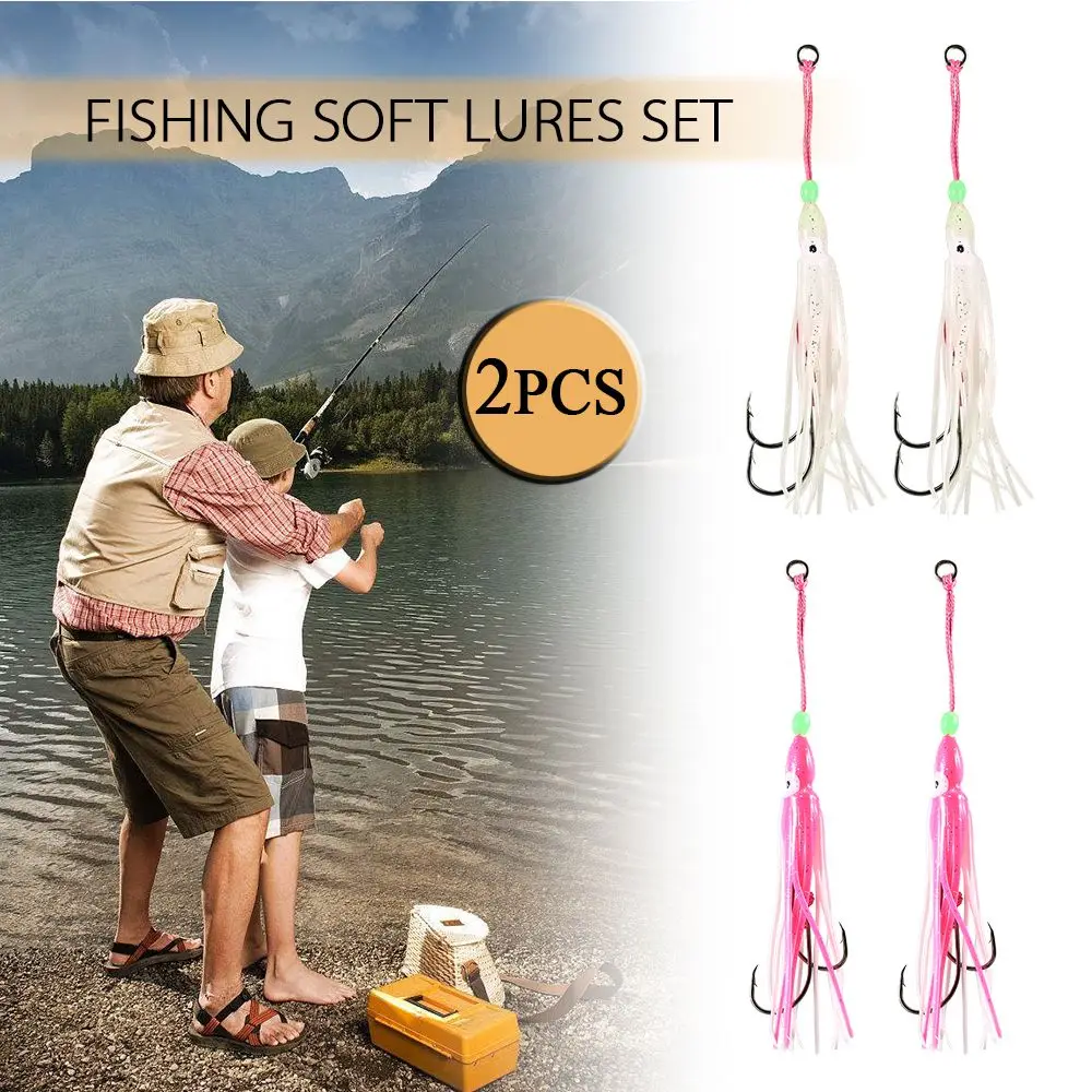 2Pcs/Lot Durable Artificial Portable Saltwater Octopus Bait hook Squid Skirt Lure Soft Silicone Fishing Tackle