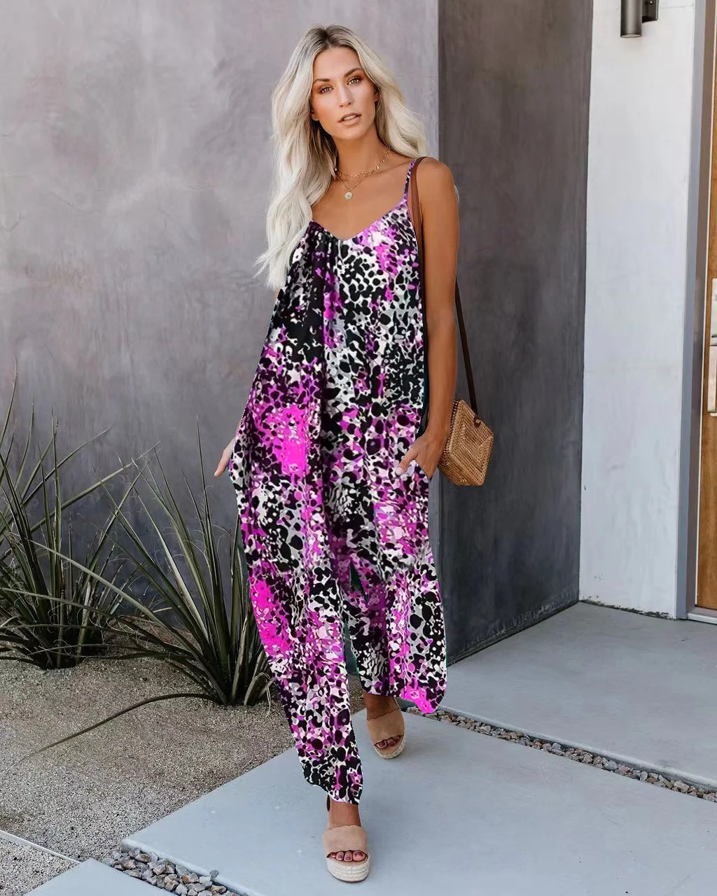 Summer New Casual Loose Jumpsuit Rompers Cross border Strap Wide Leg Jumpsuit from Europe and America