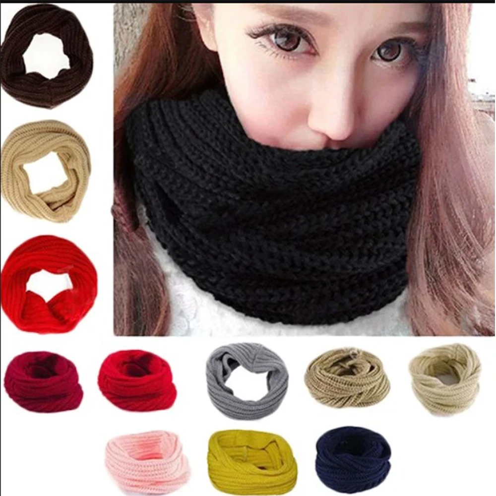 Winter Women Men Woolen Yarn Knitted Warm Neck Collar Warmer Scarf Wrap Gift Knitted Ring Scarves Women Clothing Accessory