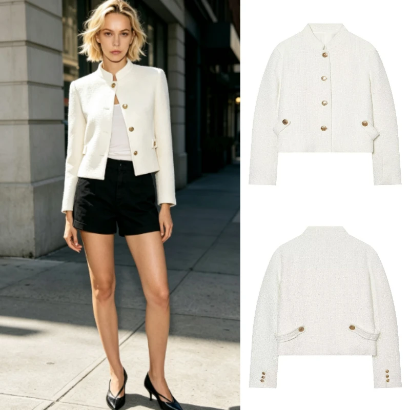 Women's Blazer 2026 Autumn New Style Fashion Stand Collar Single-Breasted Long Sleeve Elegant Office Commuter Jacket