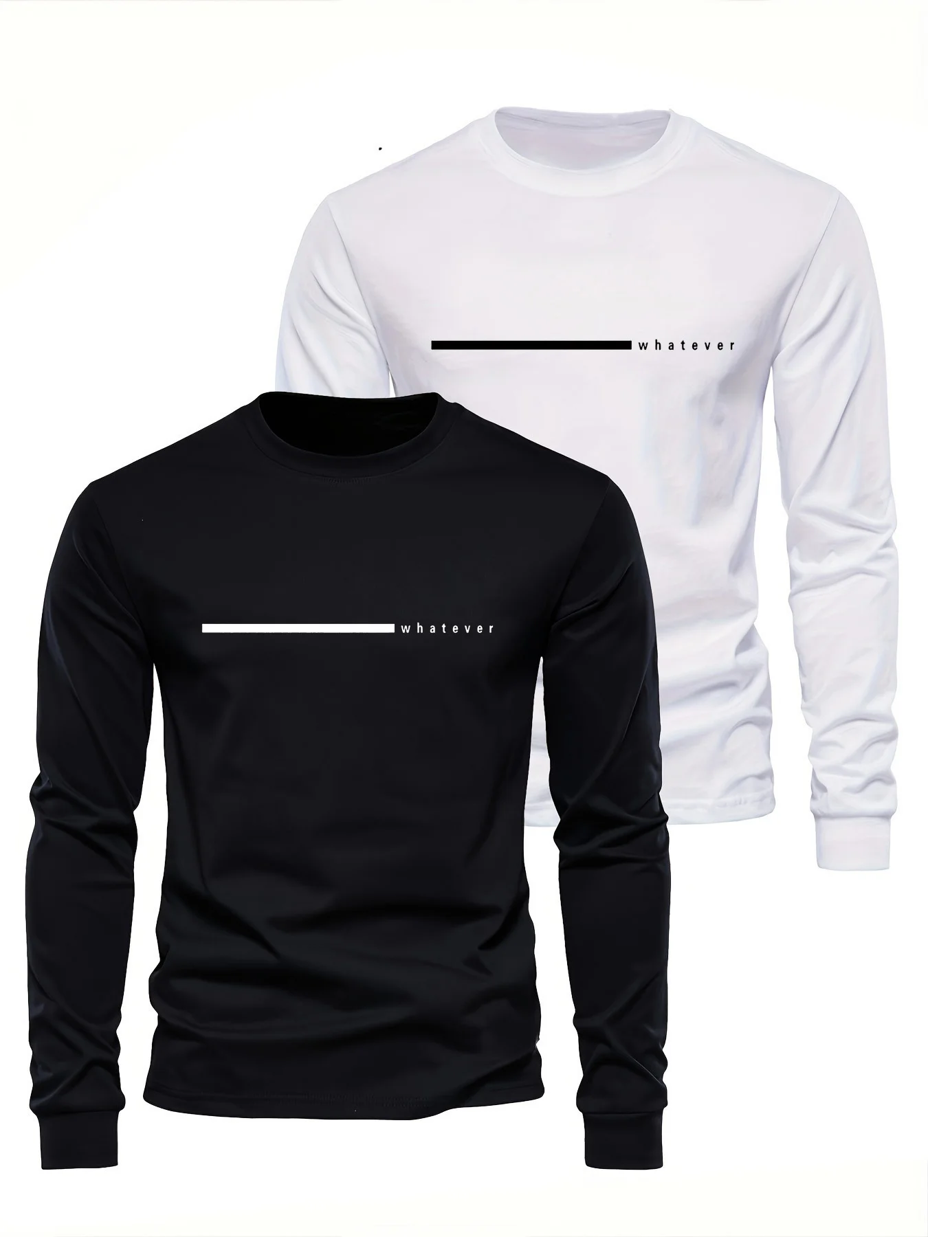 100% Pure Cotton Men's Long Sleeved Round Neck Loose Casual Whatever Letter Printed Spring and Autumn Versatile T-Shirt Top