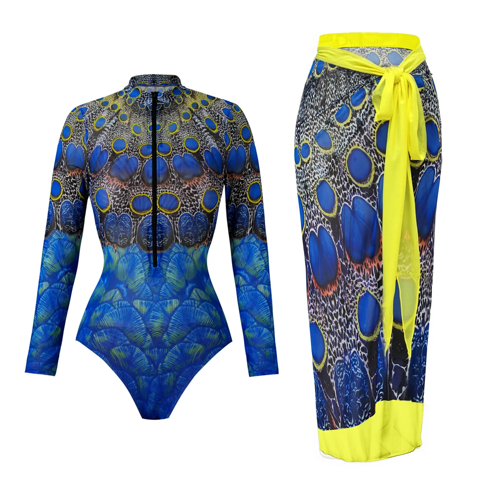 One-piece Swimsuit, Women's Intelligent Sun Protection Quick Drying Long Sleeved Swimsuit, Куパальник Skirt, Long Pants Купальник
