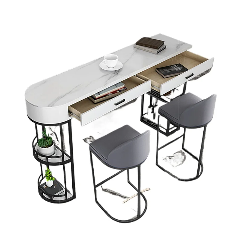 Nordic light luxury wrought iron bar table living room home wall high table simple modern long table rock