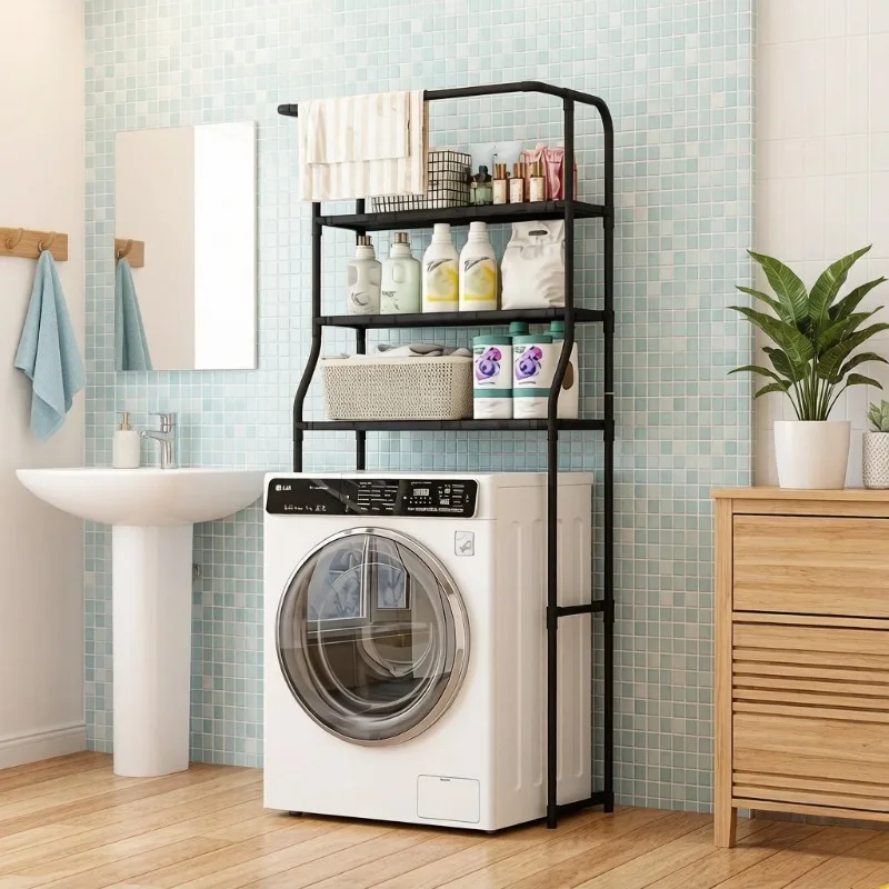 

Многоярусная металлическая полка для хранения в ванной комнате, на балконе, над стиральной машиной, с держателем для туалетной бумаги