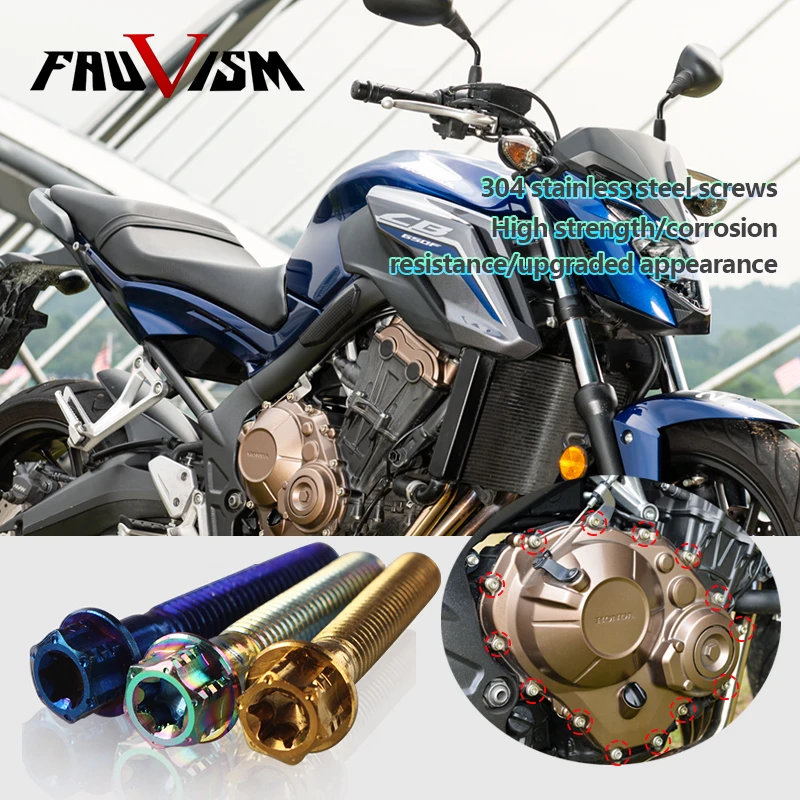 

29 винтов M6, болты двигателя, цветные золотистые и синие болты с шестигранной головкой из нержавеющей стали, аксессуары для мотоциклов, крышка сцепления, крышка магнето, подходят для Honda CB650F и CBR650F 2014-2020.