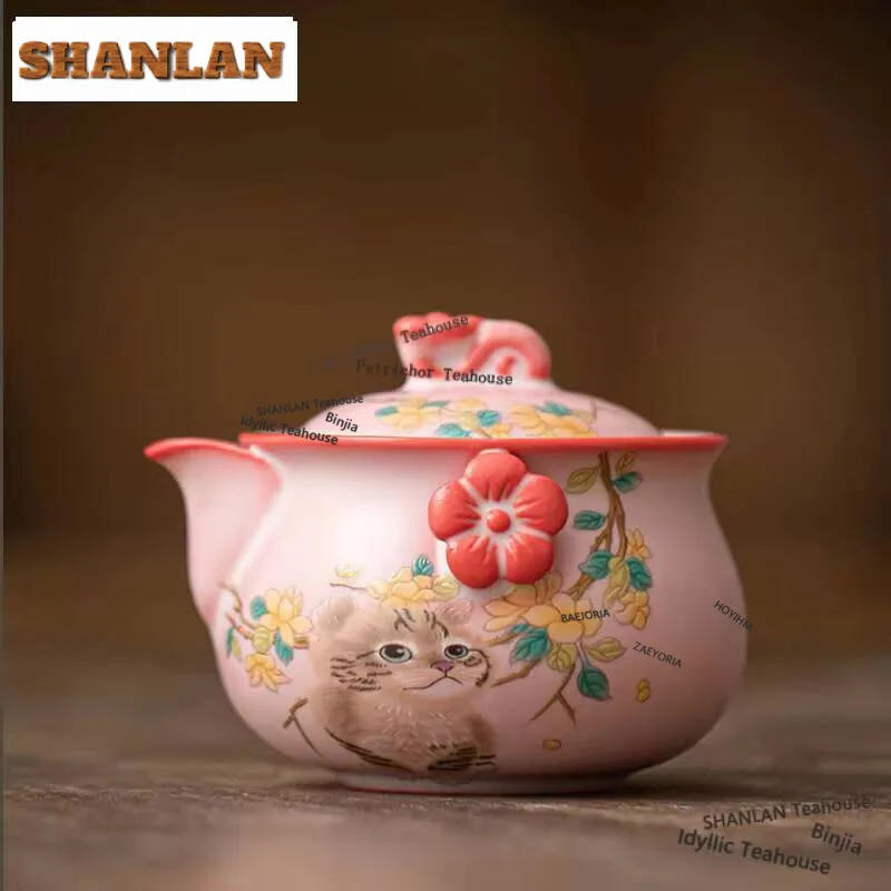 190ml Lard Jelly Hand-grasp Teapot Creative Cat Teapot Ceramic Treasure Bottle Kettle Ancient Pot Tea Soaking Chinese Teaware