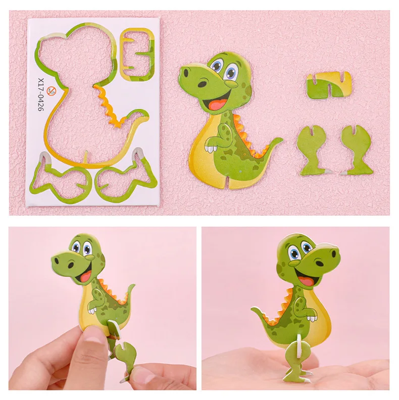 10Pcs Children Paper Dinosaur 3D Puzzle DIY Cute Cartoon Dinosaur Modeling Animal Model Toy Kids Birthday Party Favor Baby Showr