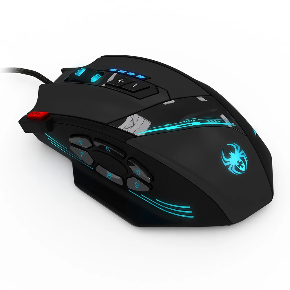ZELOTES C-12 Wired Mouse USB Optical Gaming Mouse 12 Programmable Buttons Computer Game Mouse w/ 4 Adjustable DPI 7 LED Lights