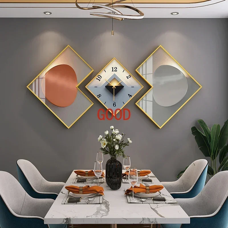 TAO Living room Decoration Stylish Atmosphere Silent Wall clock Restaurant Modern Creative Rhombus Crystal Porcelain painting