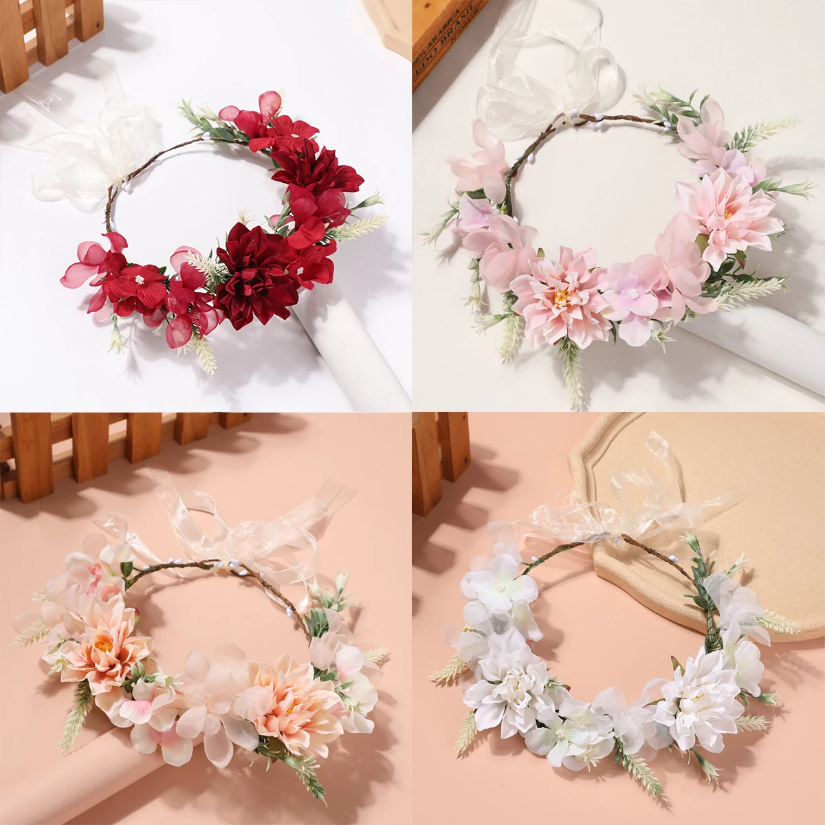 Headdress Mori Seniority Beauty bride Fairy super seniority beauty garland headband retro Bohemian travel vacation simulation ga