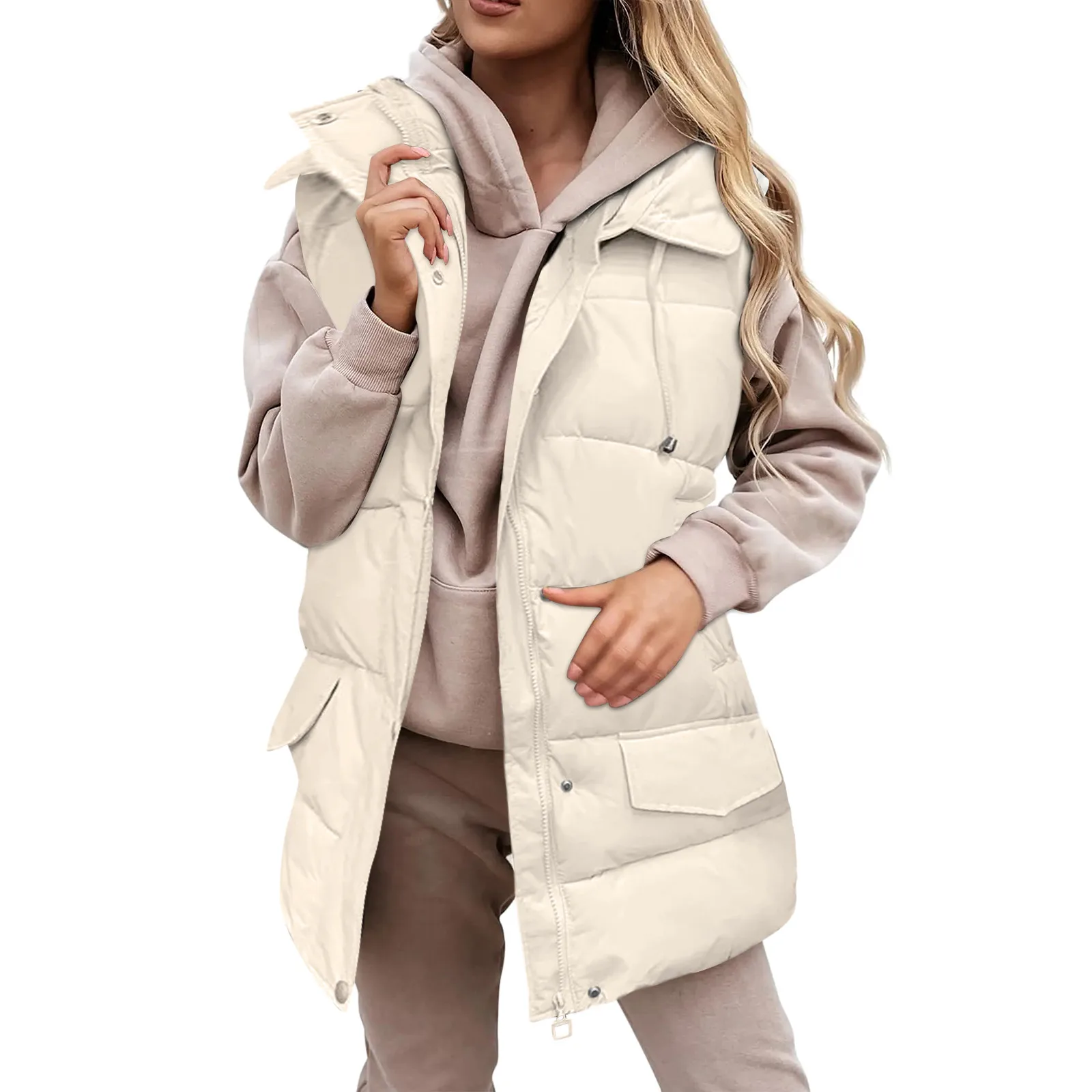 2024 Winter Cotton Vest Women Loose Warm Waistcoat Jacket Cotton Hooded Padded Jacket Sleeveless Female Winter Waistcoat