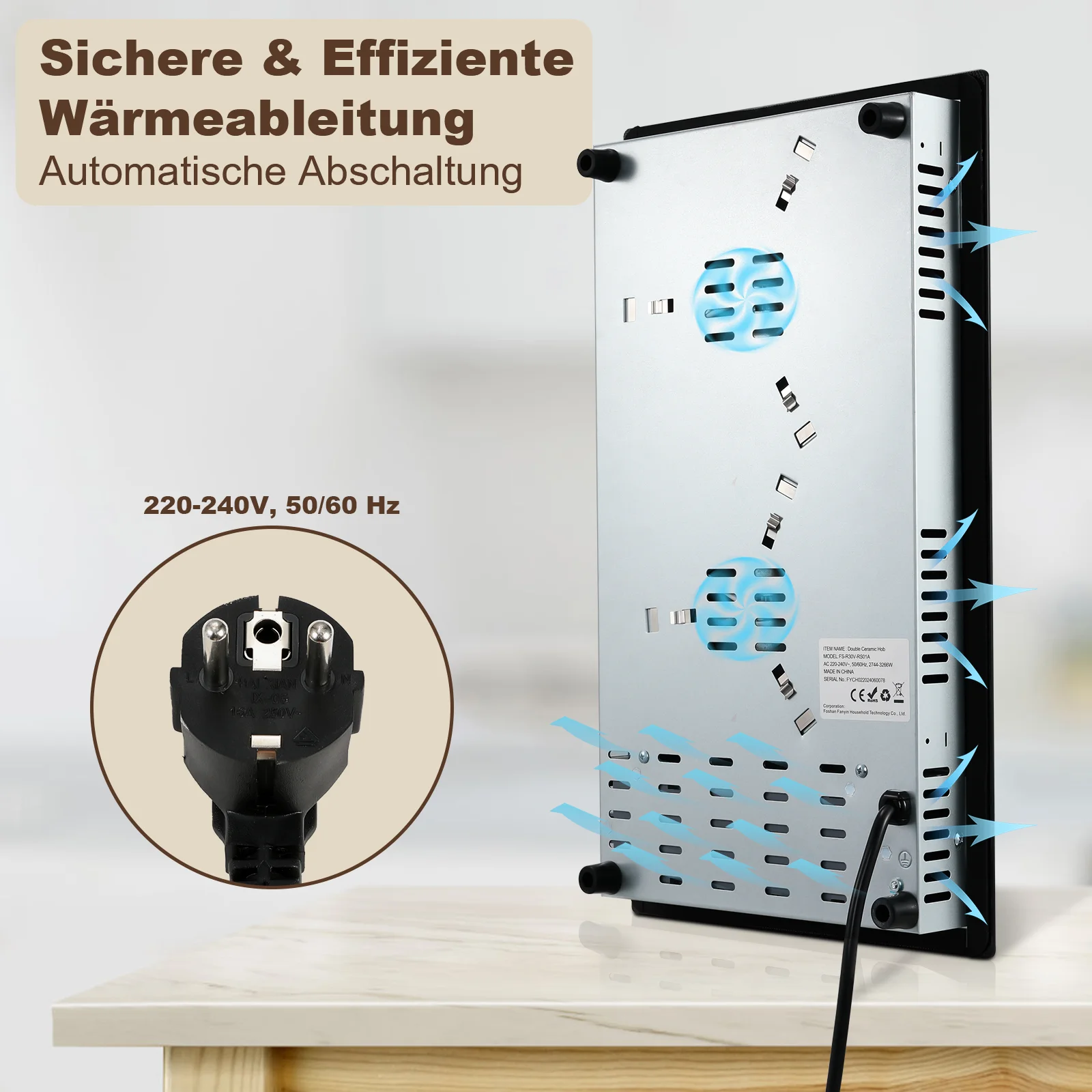 موقد سيراميك زجاجي 2 لوحات موقد كهربائي 30 سم 2 لوحات مع قابس تحكم باللمس 3000 وات مع 9 مستويات طاقة مؤقت 1-99 دقيقة #4