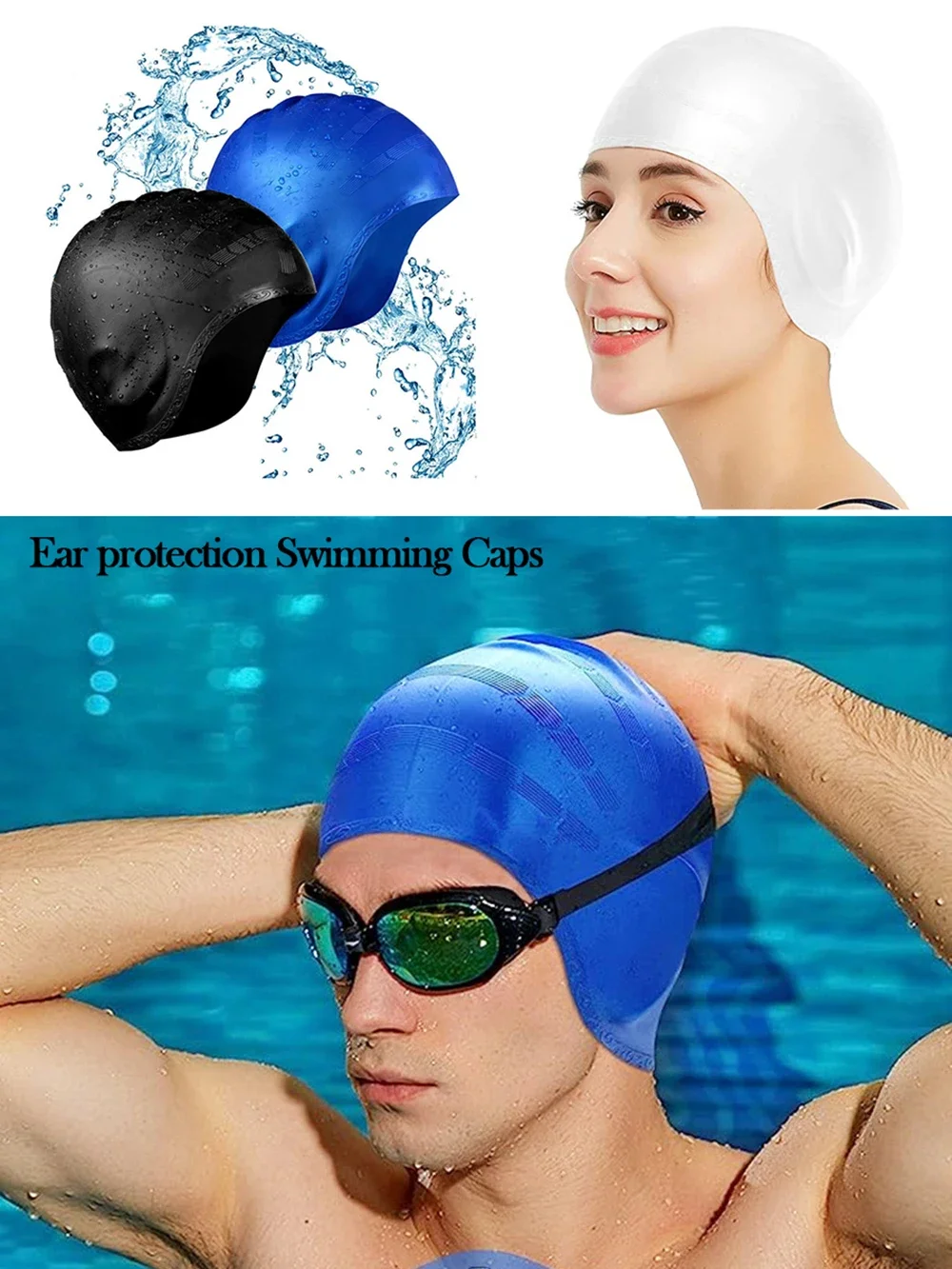 Gehörschutz Silikon-Schwimmkappe Unisex Professionelle Große Schwimmhaube Hochelastischer Gummi Haarschutz Rutschfeste Schwimmkappe – Detail 1