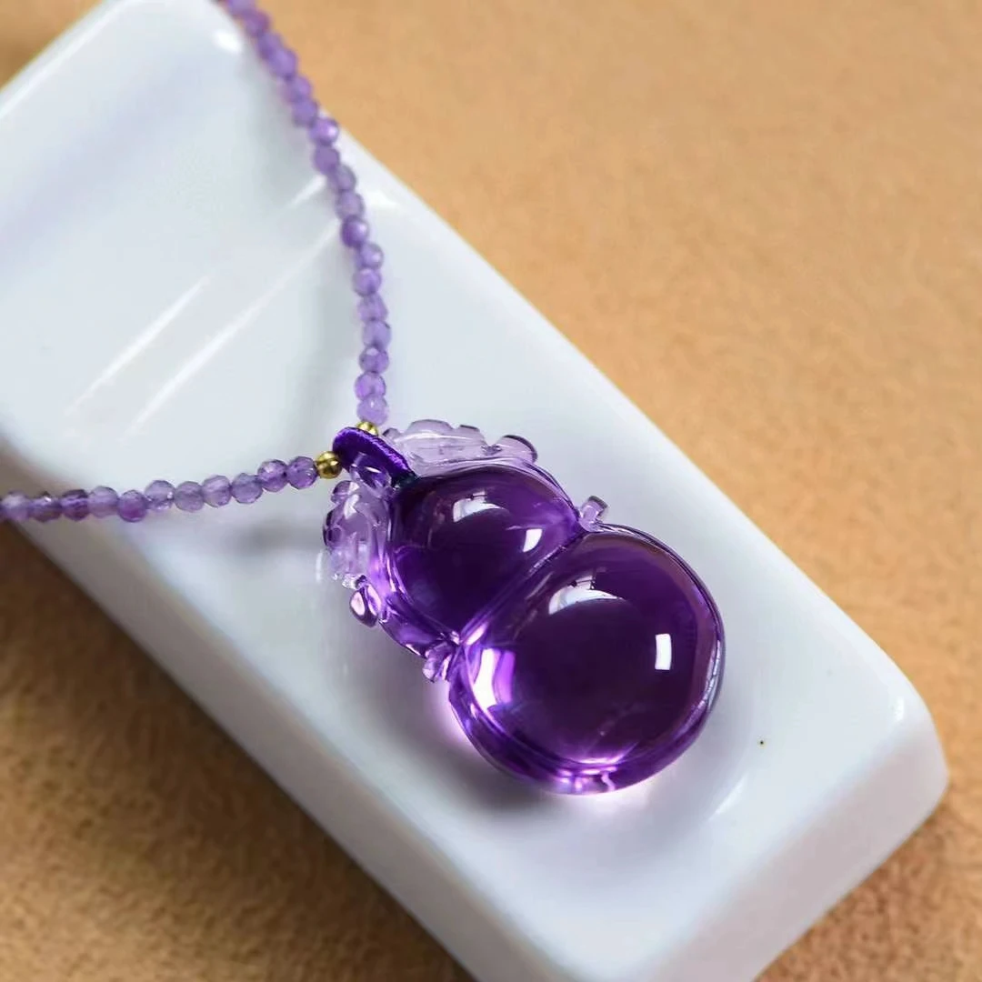 Natural Purple Amethyst Quartz Pendant 28.5*18.5*13mm Gourd Amethyst Jewelry Beads Women Men Necklace Brazil AAAAAA