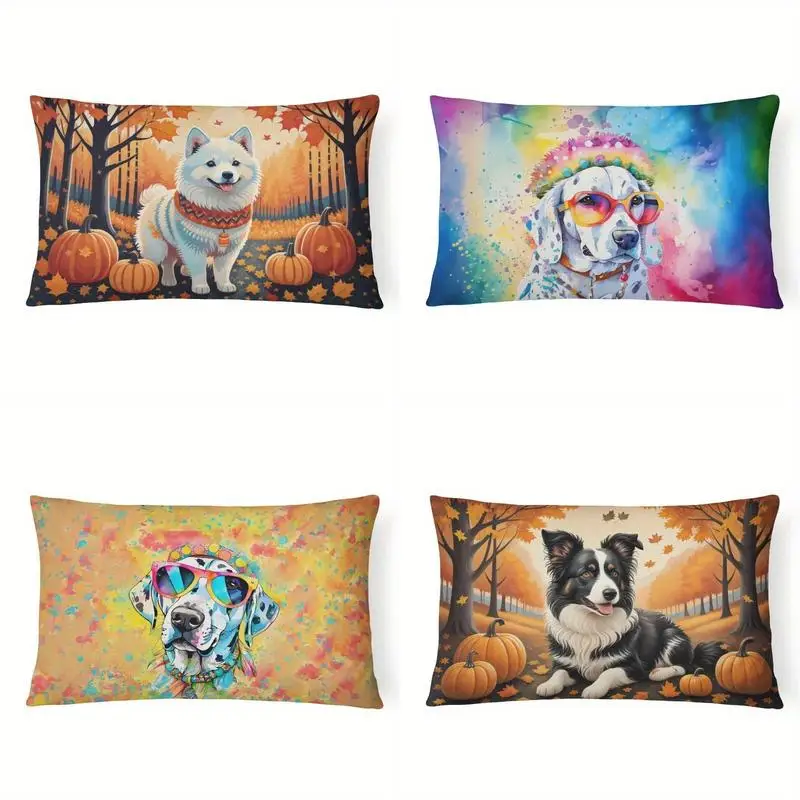 Fall Samoyed Pumpkin Lumbar Pillow Cover Suitable For Sofa Bedroom Car Pillow Cover Cushion Rectangular Back Cushion