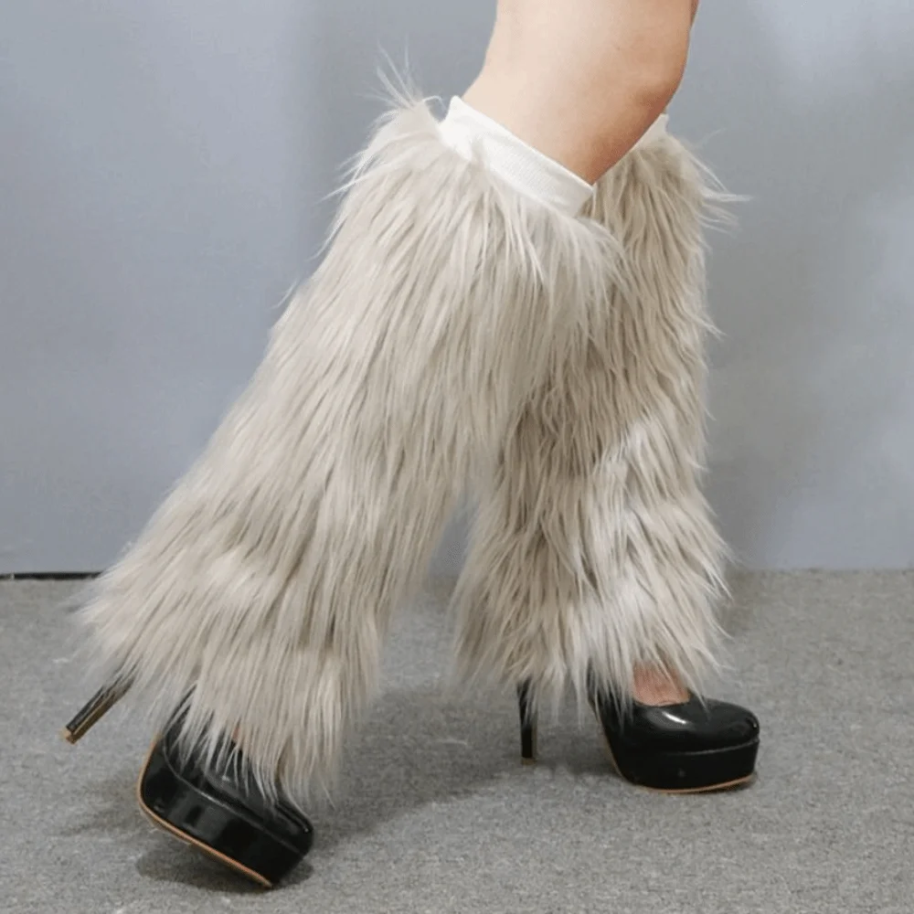Fashion Faux Fur Furry Leg Warmers Japanese Style Light Up Lolita Boots Cover Sweet 40cm Warm Knee Sleeve Spicy Girls