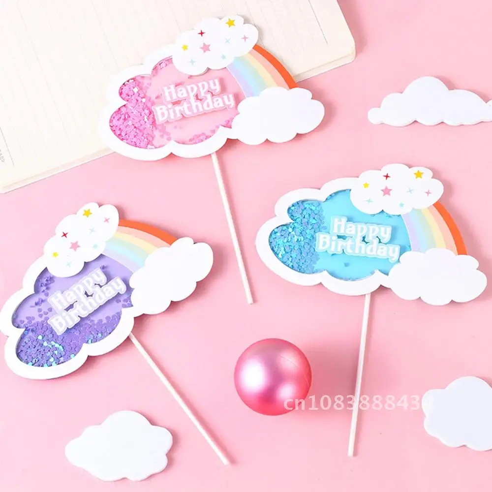 

Rainbow Cloud Cake Decoration Happy Birthday Cloud Cupcake Topper Party Dessert Wedding Decoration Baby Shower Baking Supplies