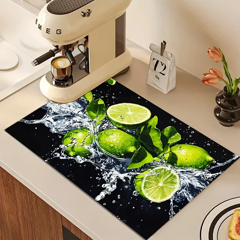 Mediterranean Lemon Tile Kitchen Counter Pad Fast Drying Tabletop Cup Absorbent Non Slip Heat Resistant Coffee Machine Mat