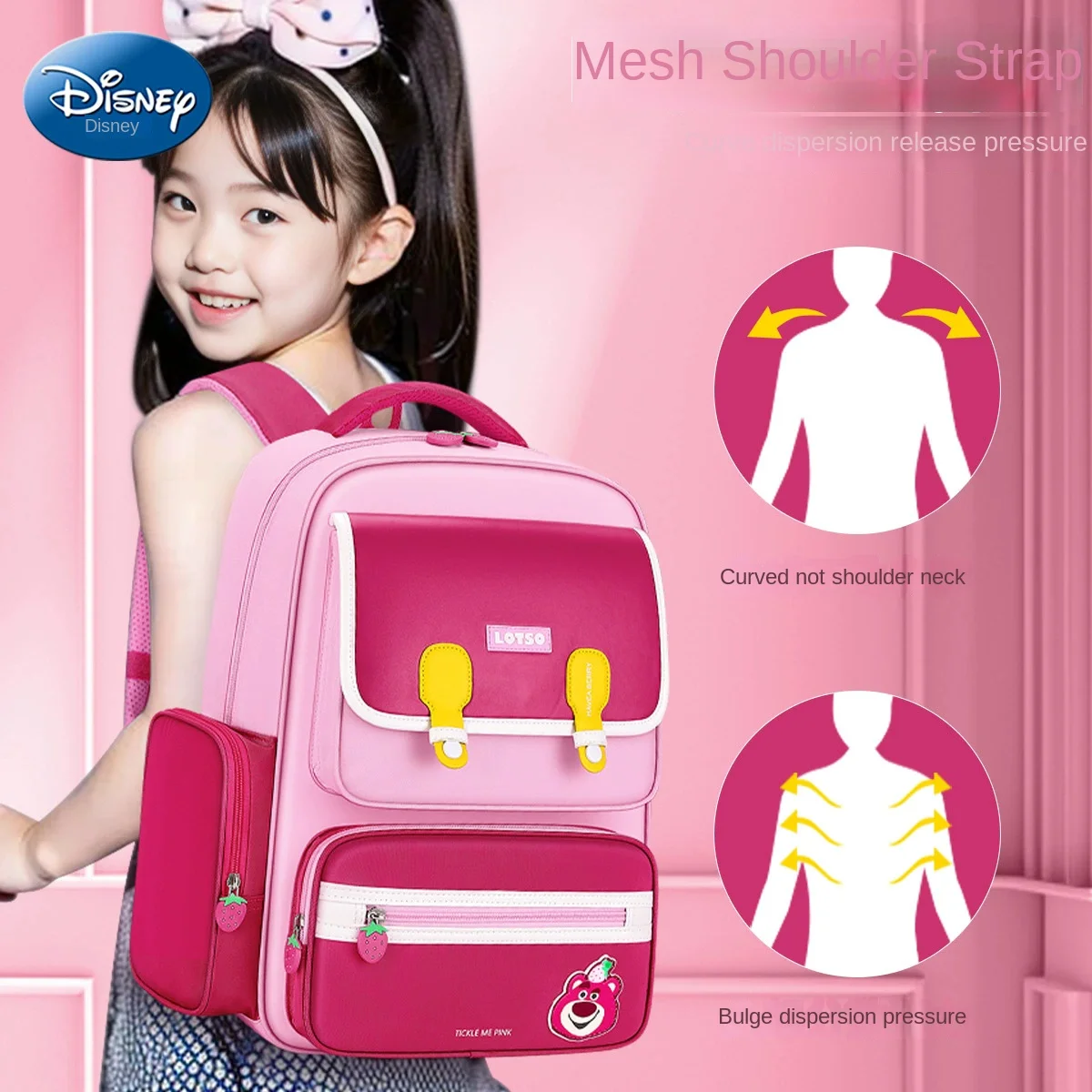Disney Lotso Girl School Bag Grade 2-6 Primary Student Shoulder Orthopedic Backpack Large Capacity Light Kids Gifts Mochilas