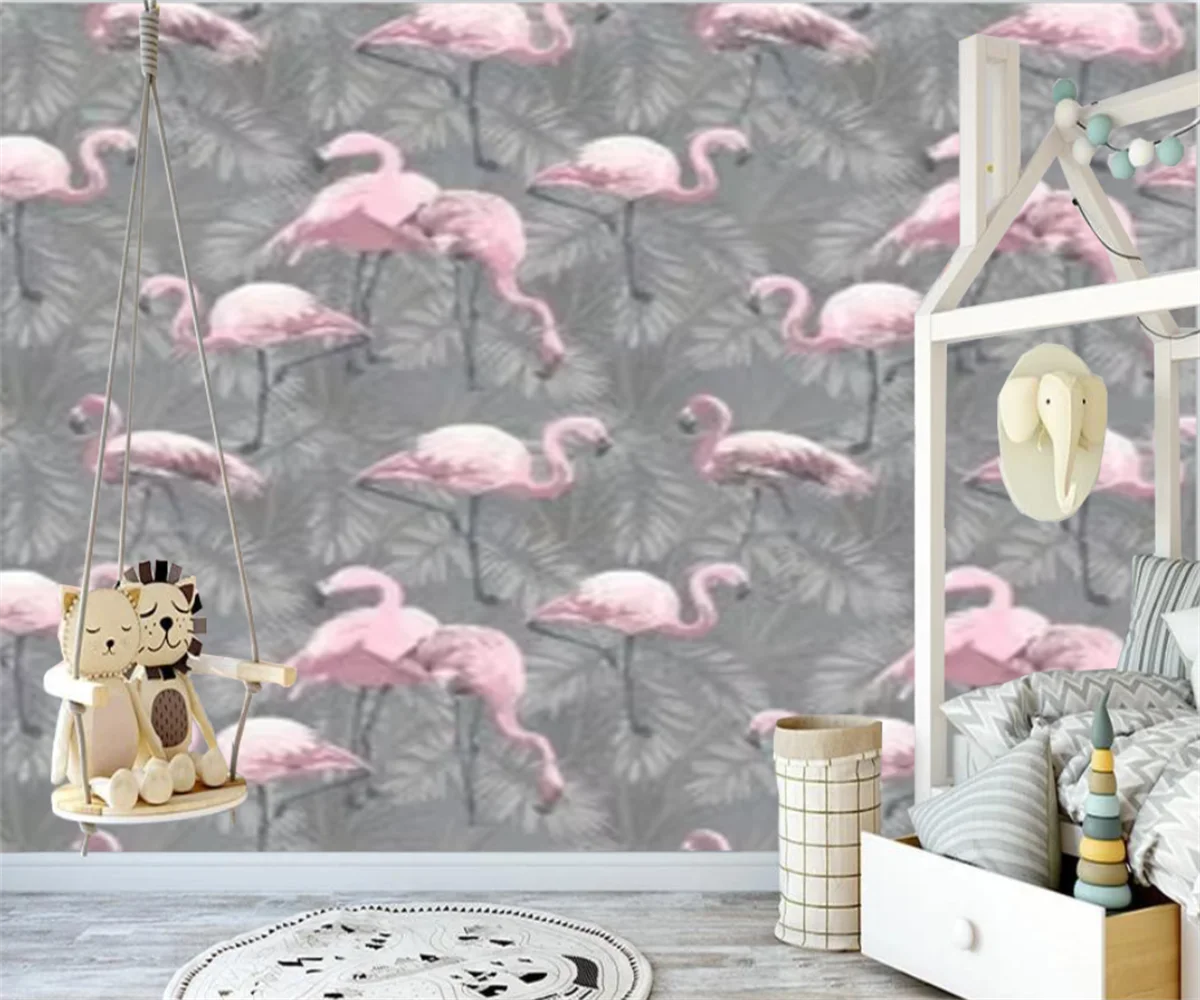 Customized wallpaper High definition tropical plant flamingo European mural Bedroom background walls decoration 3d wallpaper