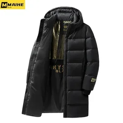 Chaqueta de plumón larga y gruesa para hombre, Abrigo con capucha, impermeable, negro y dorado, parka informal a prueba de viento, invierno, nuevo