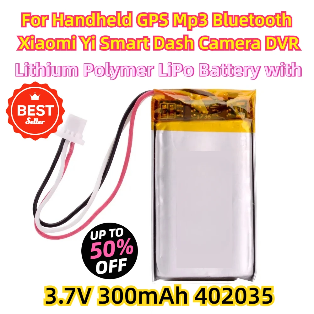 For Handheld GPS Mp3 Bluetooth Xiaomi Yi Smart Dash Camera DVR 042035 3.7V 300mAh 402035 Lithium Polymer LiPo Battery with