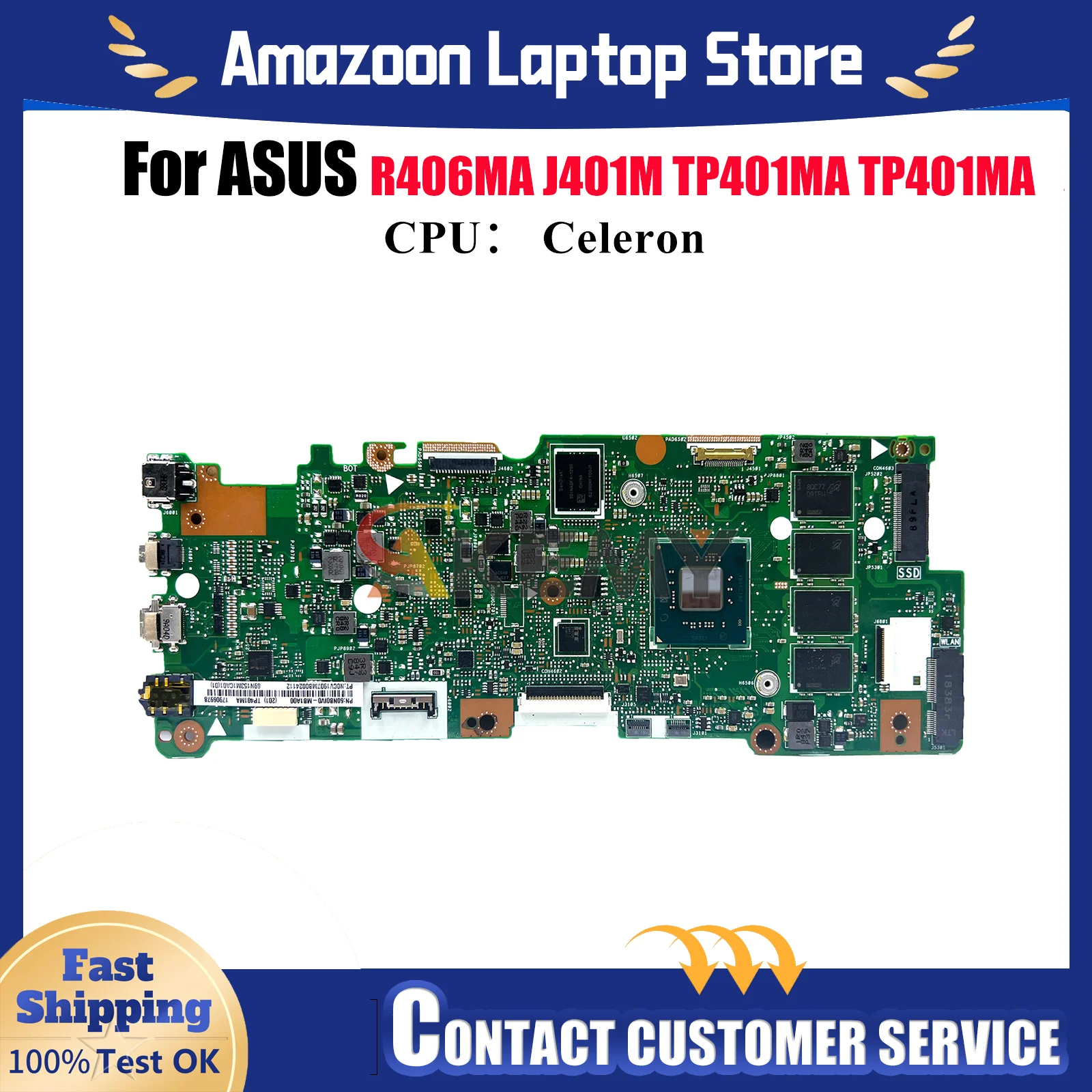 เมนบอร์ดแล็ปท็อป TP401MA สำหรับ ASUS VivoBook Flip TP401MA TP401M TP401MAR R406MA TP401MAS J401MA เมนบอร์ดพร้อมซีพียู Celeron stk