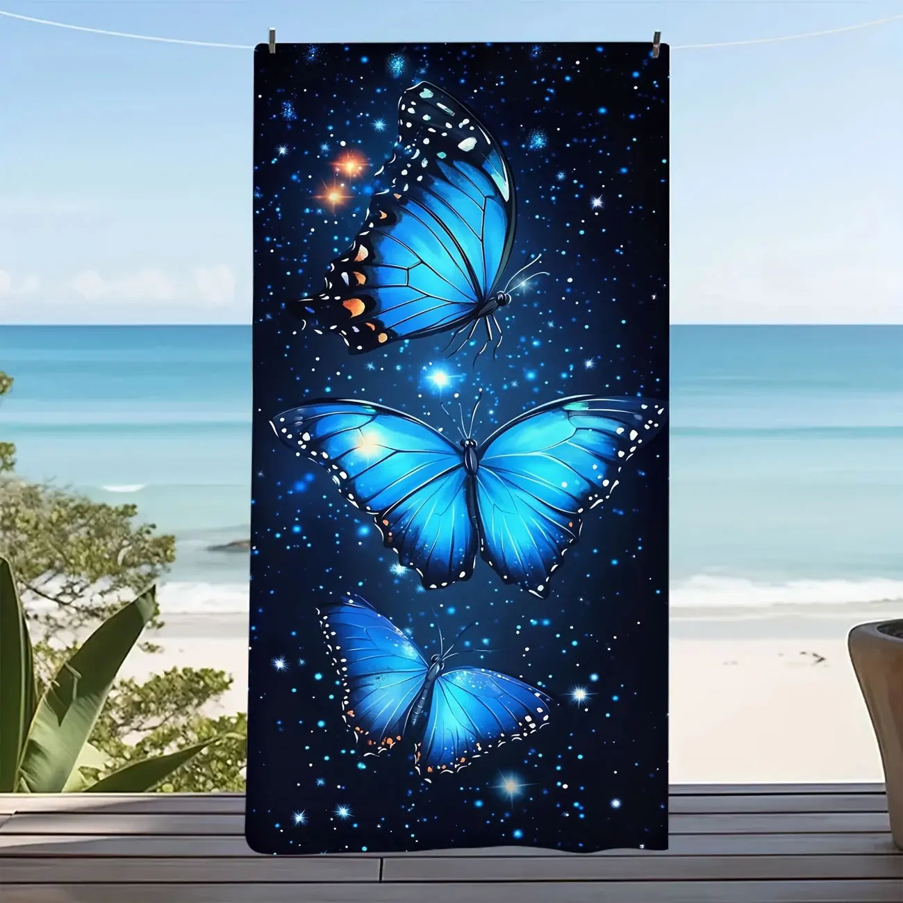 Starry night pattern beach towel, sun protection and windproof, suitable for swimming pool camping travel blanket