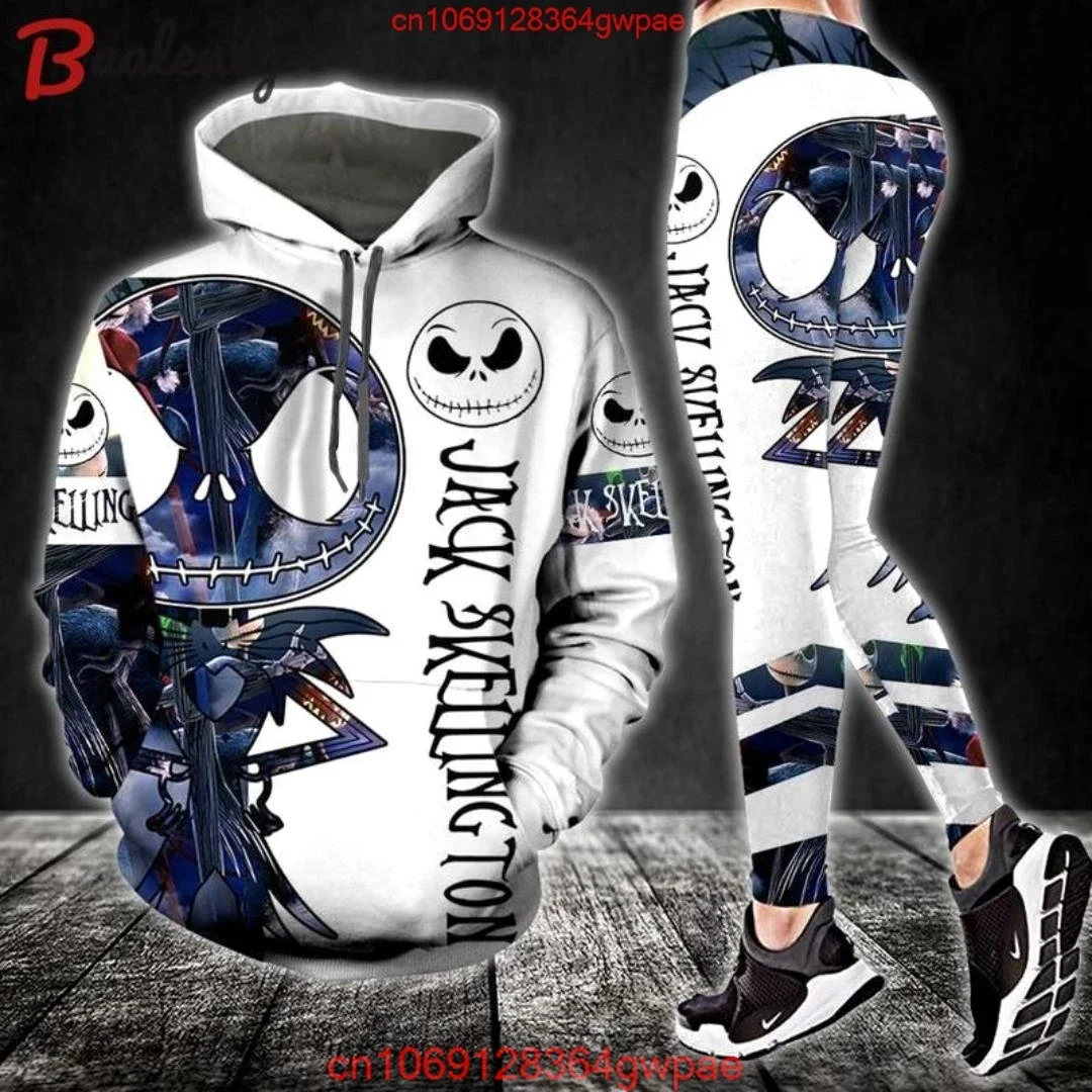 Koszmar przed świętami Bożego Narodzenia Damska bluza z kapturem i legginsy Disney Jack Skellington Joga Bluza z kapturem Legginsy Modny dres