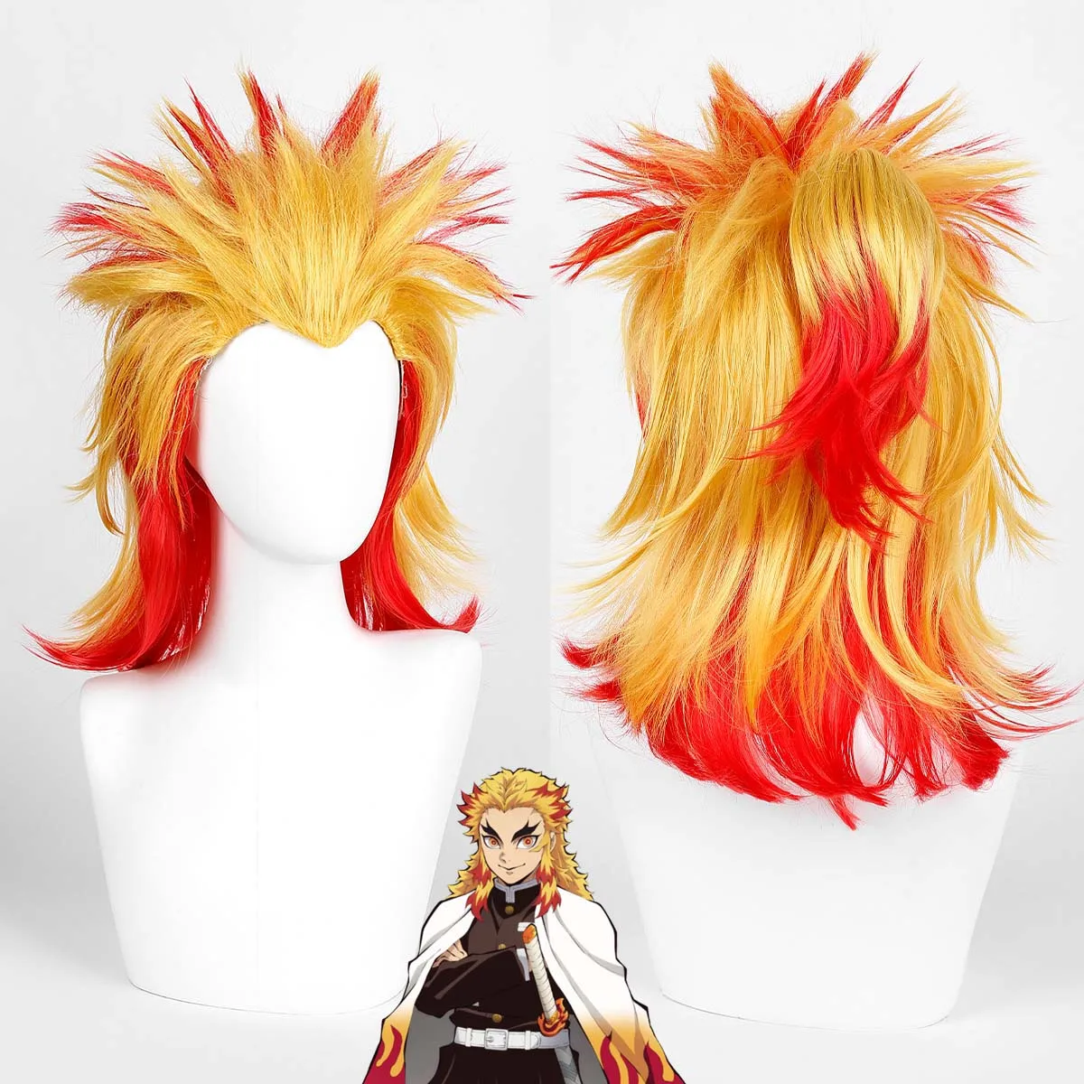 النساء الفتيات أنيمي شيطان القاتل تأثيري Nezuko طويل مجعد البرتقالي والأسود الباروكات