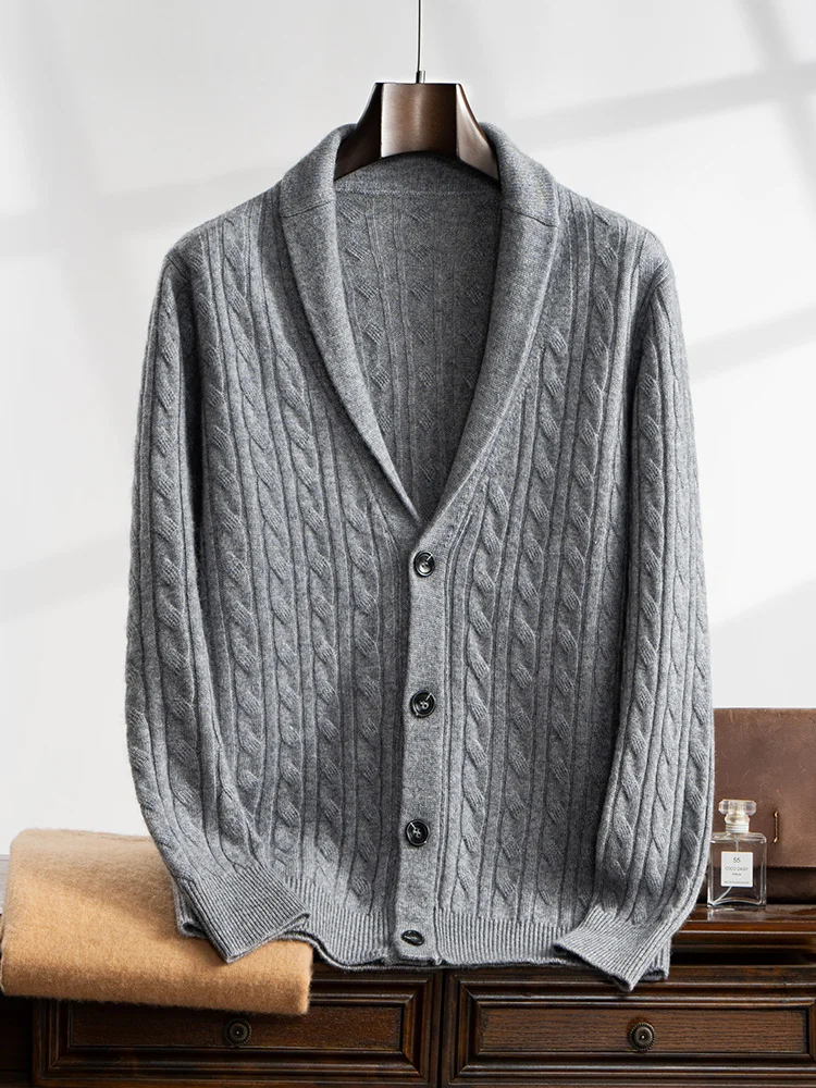 Nuovo 100% capra Cashmere maglione uomo verde frutta collo Cardigan lavorato a maglia Business Casual camicia cappotto autunno inverno addensato