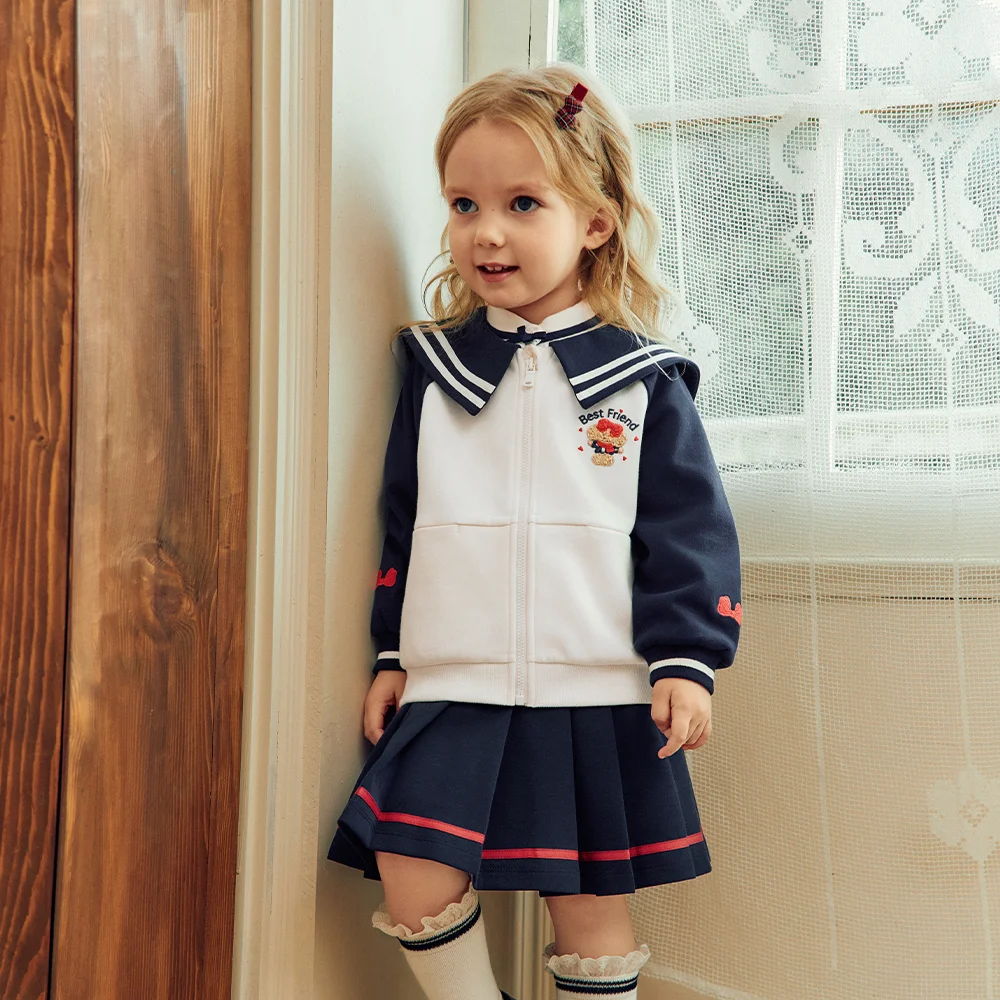 Dave Bella Two Piece Suit Girls Half Skirt Set Topcoat Autumn Spring Long Sleeve Children Sweet Fashion Birthday Party DB3263185