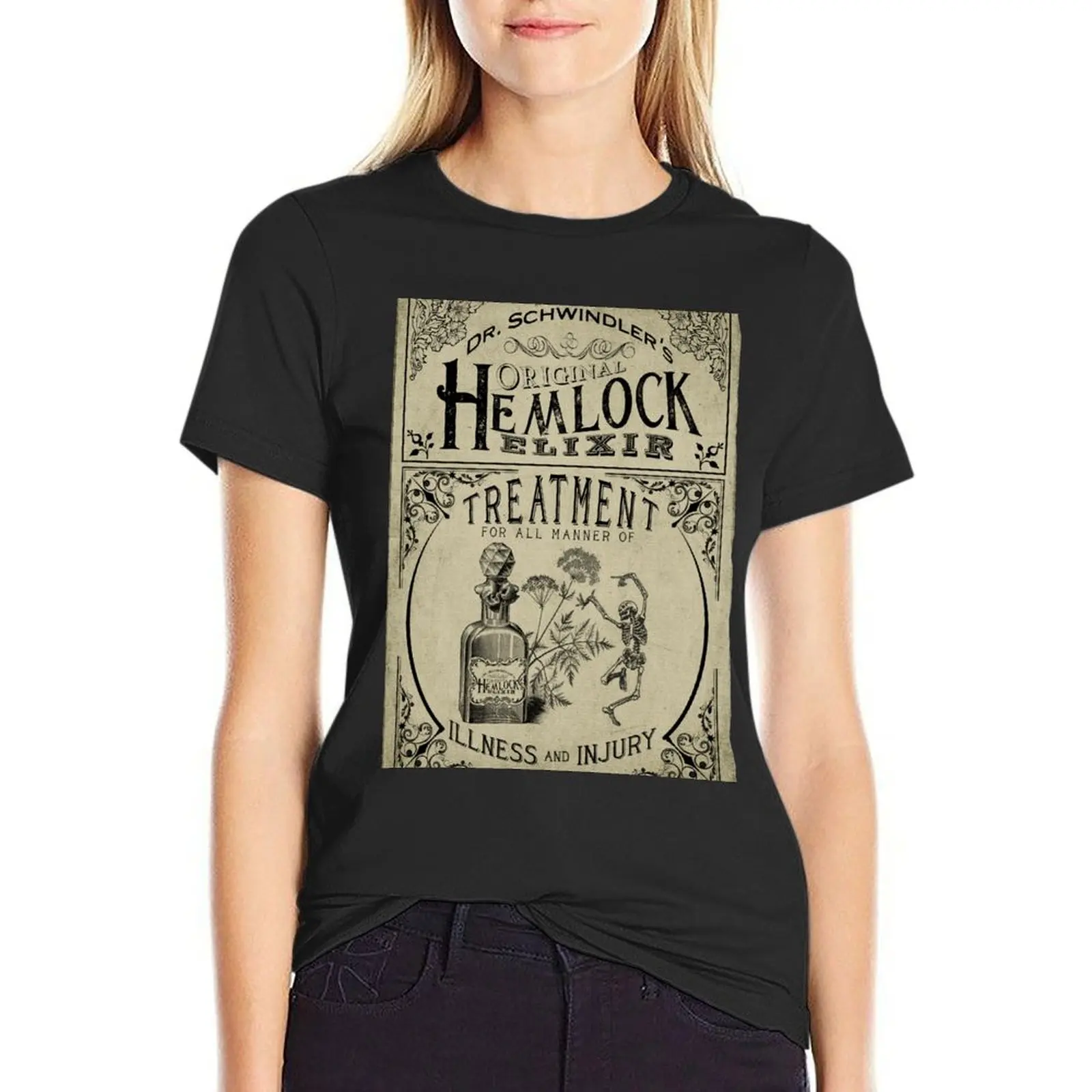 

Dr. Schwindler's Original Hemlock Elixir Vintage Label T-Shirt shirts graphic tees anime clothes Womens graphic t shirts