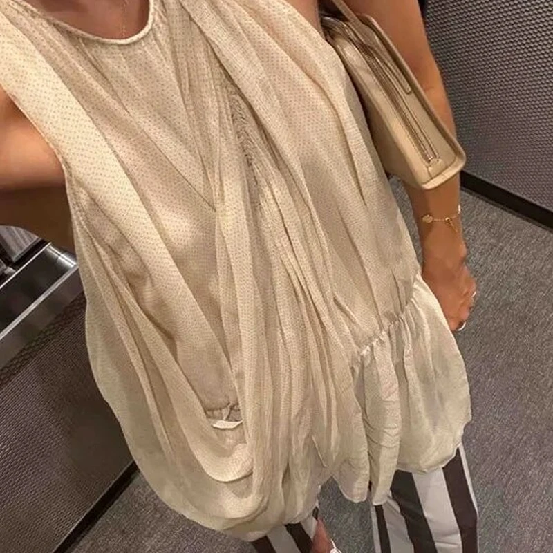 HXAO Asymmetrisches Rüschen-Neckholder-Top für Damen, Sommer 2026, sexy gepunktetes schulterfreies ärmelloses drapiertes rückenfreies Top, lässige Resort-Westen – Detail 8