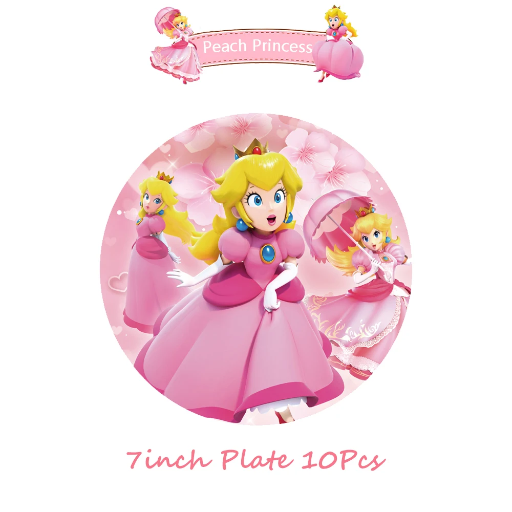 Fournitures de fête Super Bros Princess Peach, accessoires de fête, faveurs de fille, décoration, assiette en papier, tasse, toile de fond, cadeau de festival, Marioed