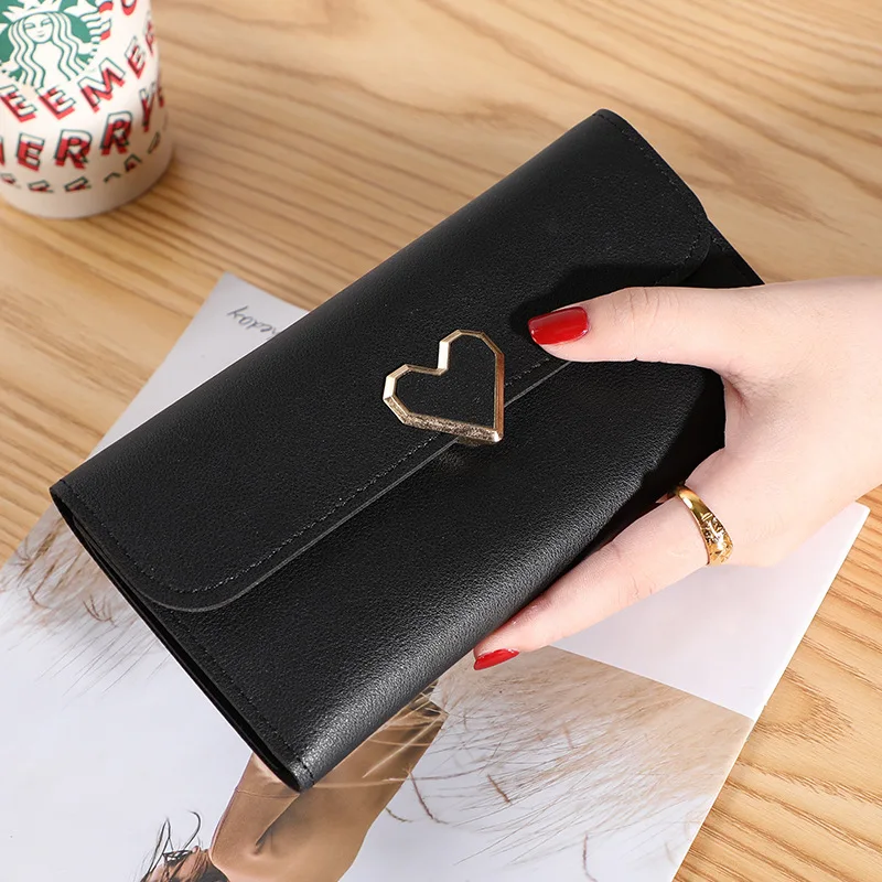 Long Style Hand-Held Trendy Heart-Shaped Simple and Fashionable Multifunctional Lychee Patterned Women's Wallet