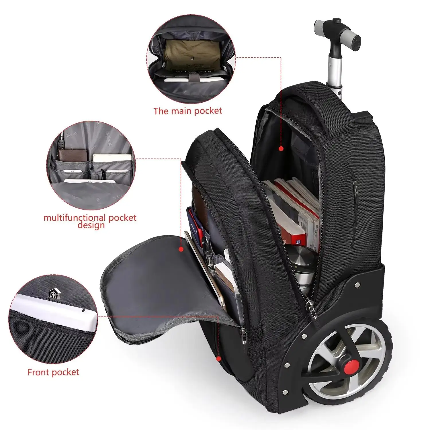 Portable Dual-Purpose Trolley Rolling Backpack Wheeled Travel Bag Business Travel with Laptop Sleeve Trolley Backpack