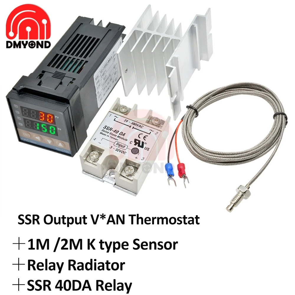 

REX-C100 Thermostat Rex C100 PID Digital Temperature Controller SSR Output + Max.40A SSR Relay + K Thermocouple 1m 2m Probe RKC